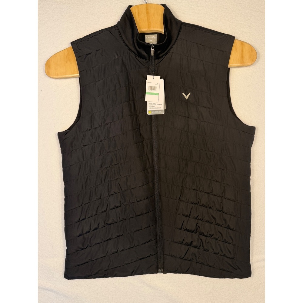 Callaway Golf Vest Mens Large Black Caviar Quilted Full Zip UPF 50 CGVFE0D8 NEW